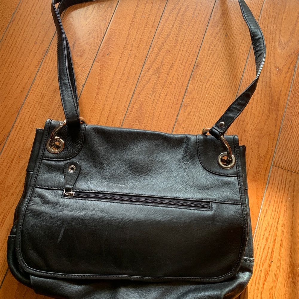 Black Slouchy Shoulder Bag with Adjustable Strap and Zipper Closure